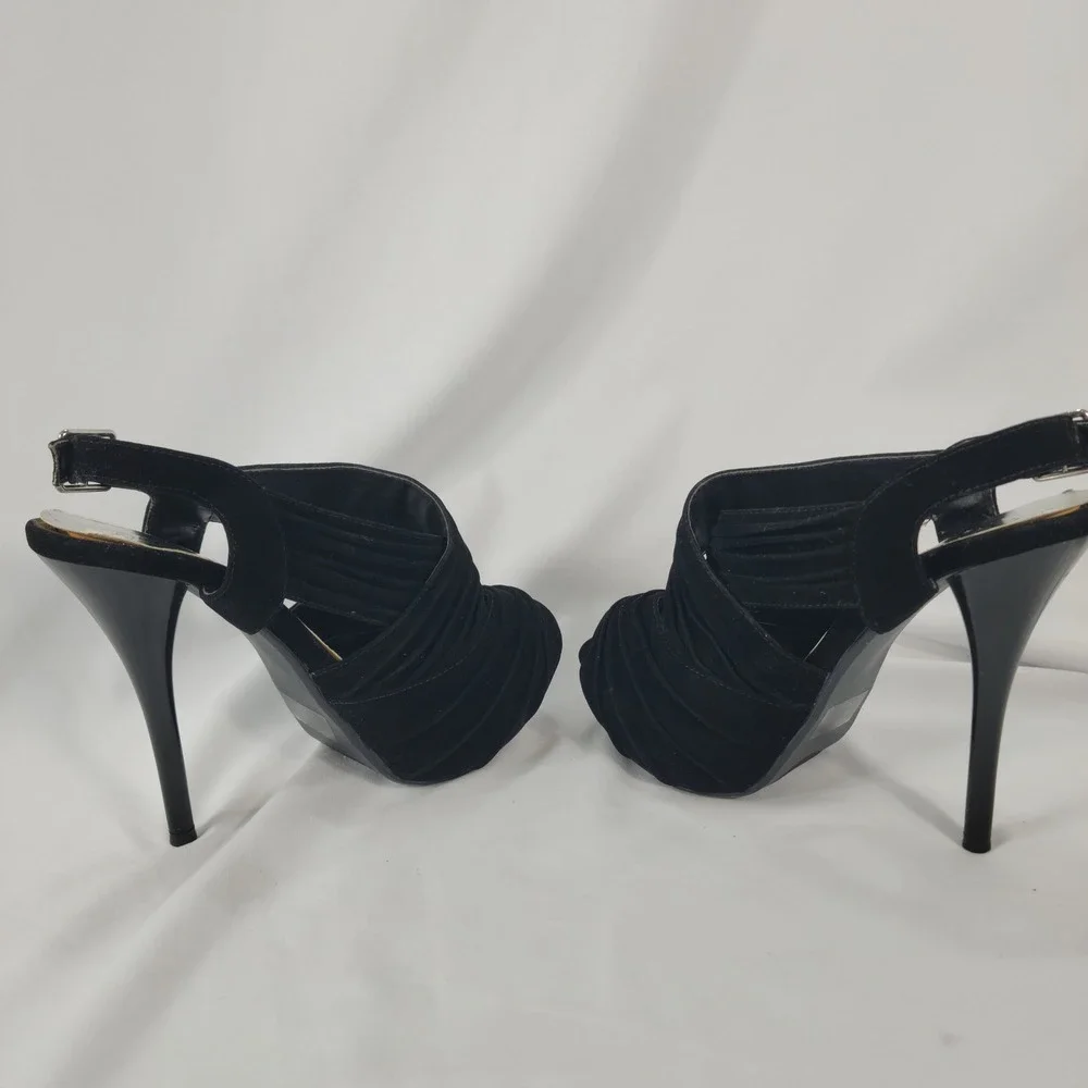 Qupid Slingback Platform Stiletto Heel Women 8 Black Ruched Suede Whimsigoth Y2K